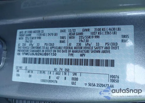 2022 Ford Escape Titanium from USA, damaged, VIN 1FMCU9J92NUB91130